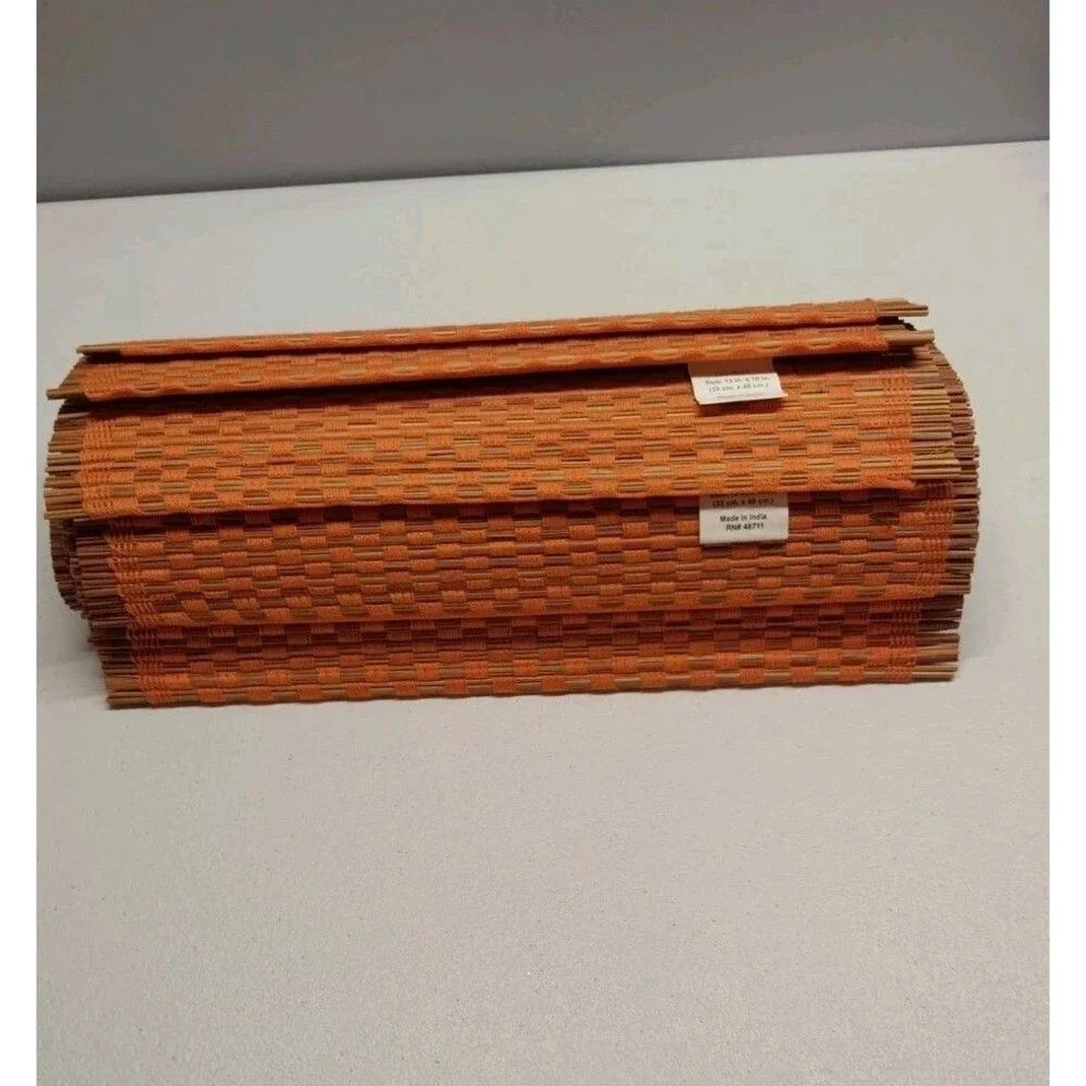 Set 6 Woven Straw Placemats Orange Boho Coastal Farmhouse Table Mats